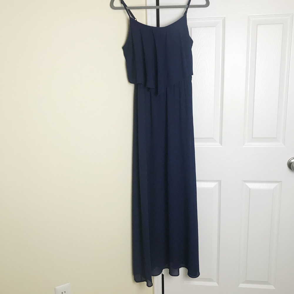 Flowy Navy Blue Maxi Dress with Sheer Bottom